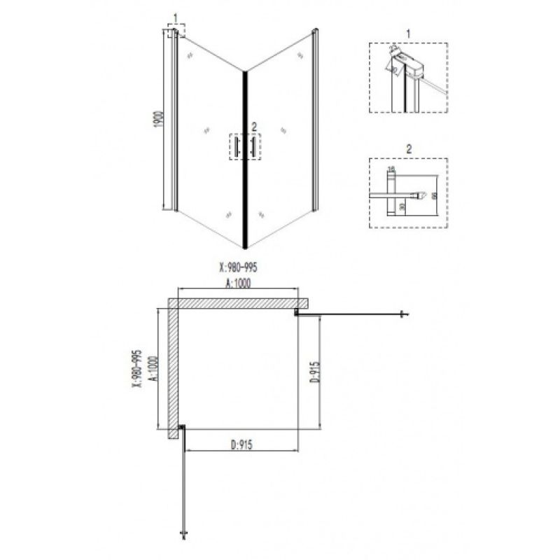 Душевой уголок Niagara NG-6804-08 BLACK (100*100*195) квадрат, двери распашные, 1 место