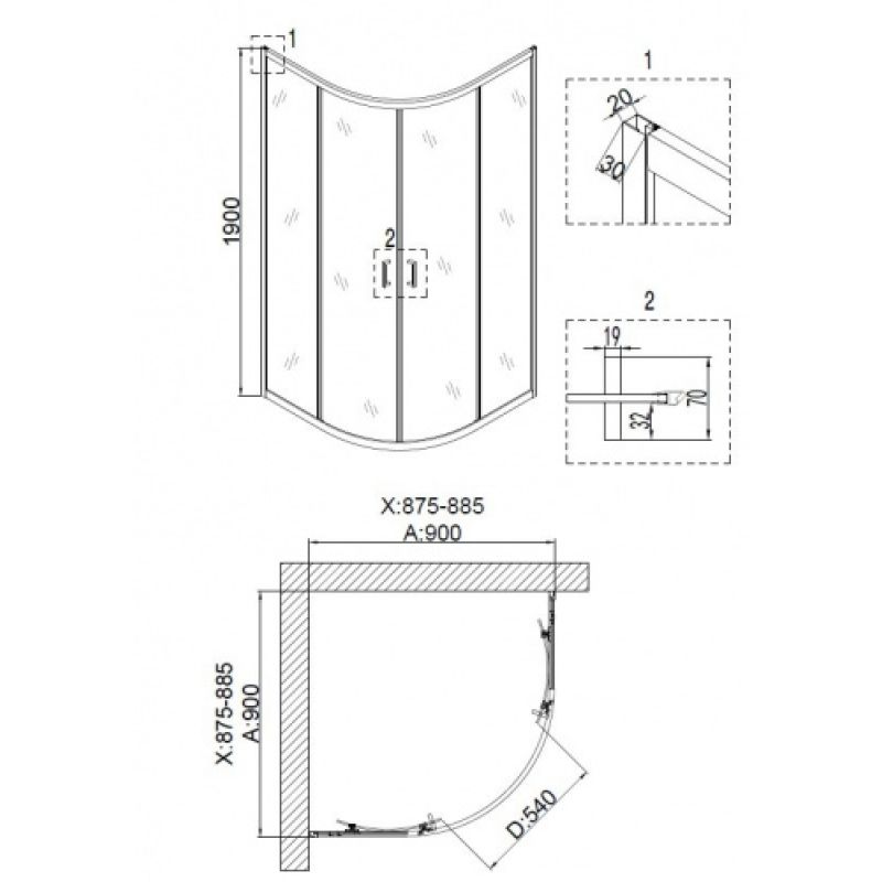 Душевой уголок Niagara NG-6806-08 BLACK (90*90*195) полукруг, двери раздвижные, 1 место