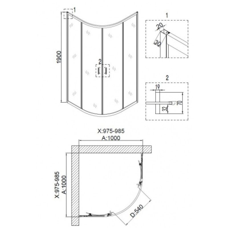 Душевой уголок Niagara NG-6807-08 BLACK (100*100*190) полукруг, двери раздвижные, 1 место