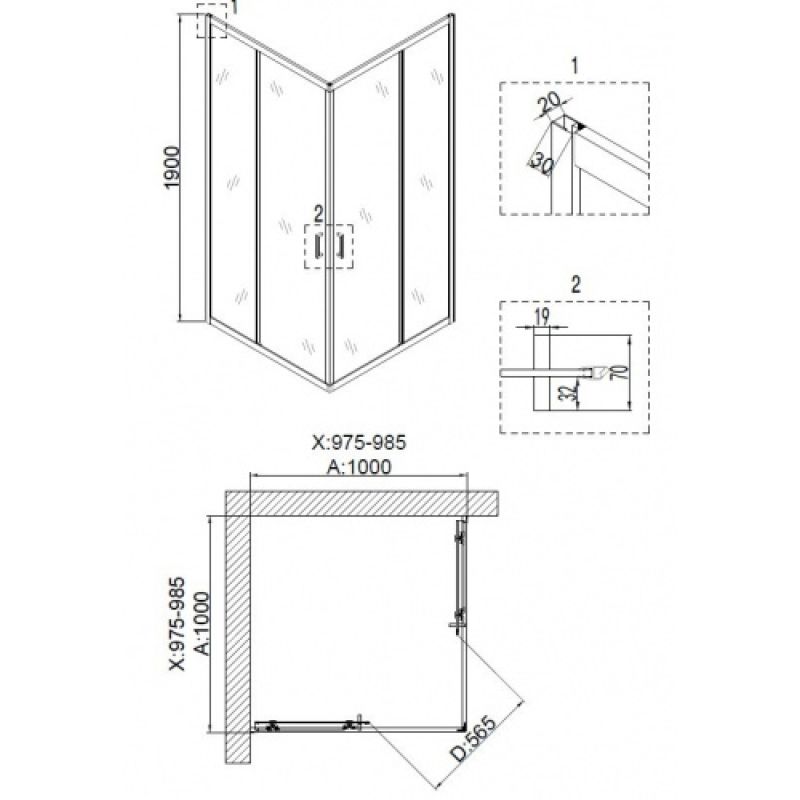 Душевой уголок Niagara NG-6809-08 BLACK (100*100*195) квадрат, двери раздвижные, 1 место