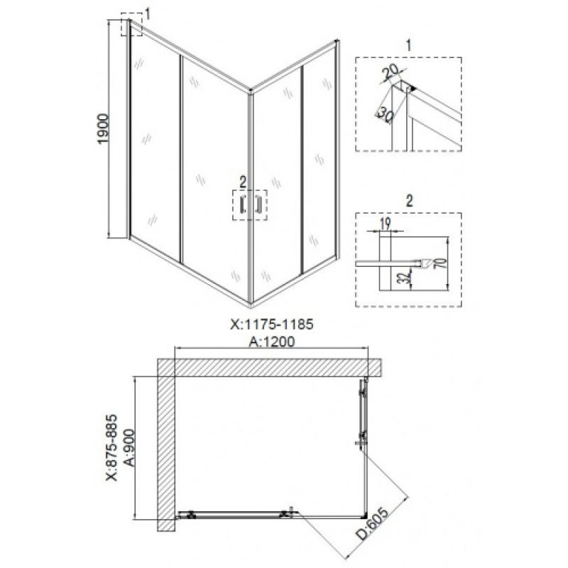 Душевой уголок Niagara NG-6811-08 BLACK (120*90*195) прямоугольник, двери раздвижные, 1 место
