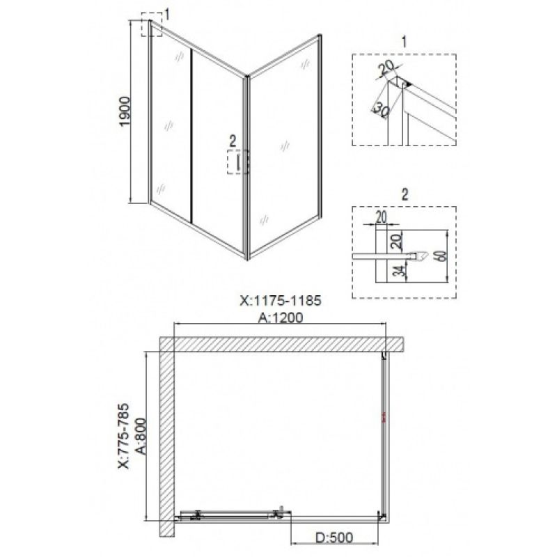 Душевой уголок Niagara NG-6812-08 BLACK (120*80*195) прямоугольник, дверь раздвижная, 1 место