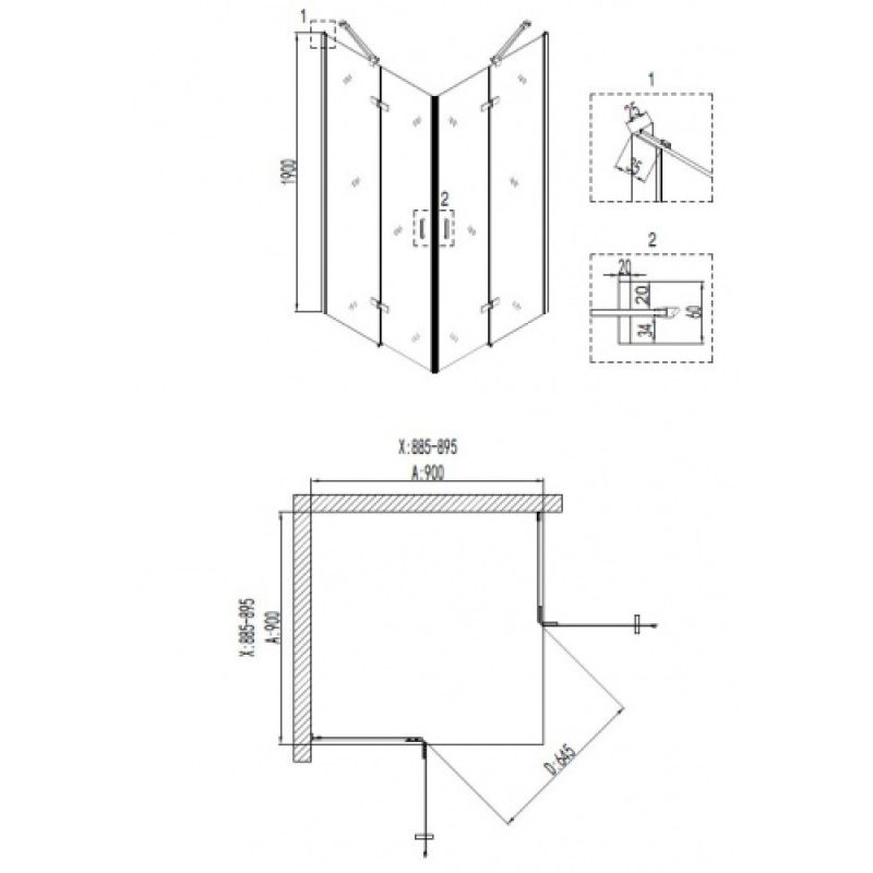 Душевой уголок Niagara NG-6813-08 BLACK (90*90*190) квадрат, две двери распашные, 1 место