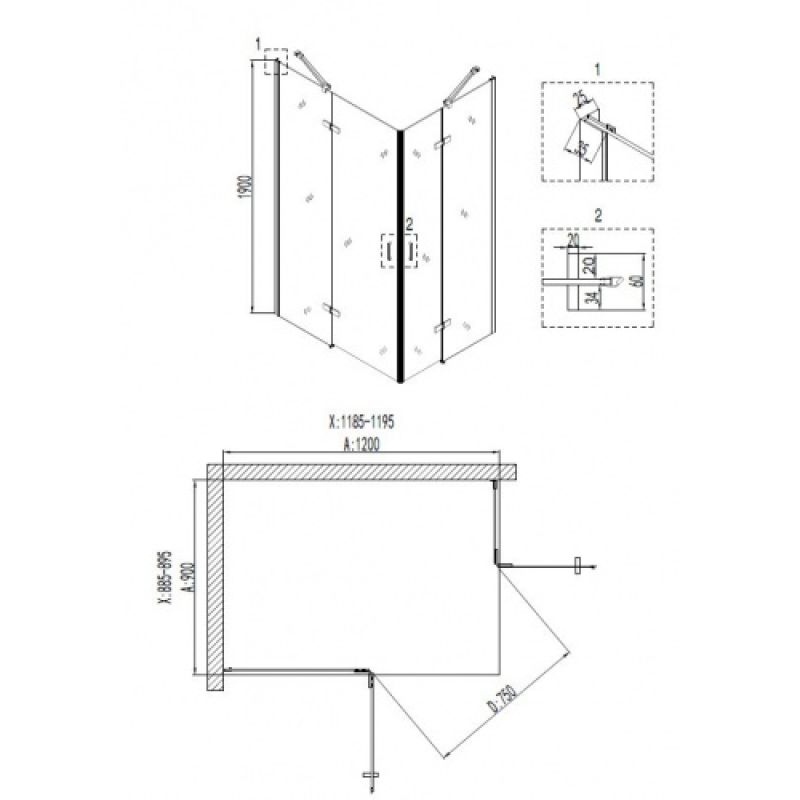 Душевой уголок Niagara NG-6818-08 BLACK (120*90*190) прямоугольник, двери распашные, 1 место