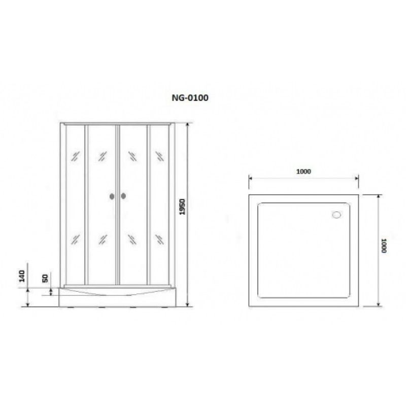 Душевой уголок Niagara NG-0100-14 (1000х1000х1950) низкий поддон(14см), стекло прозрачное,  2 места