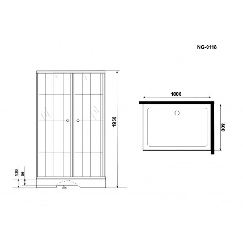 Душевой уголок Niagara NG-0118-14 (1000х800х1950) низкий поддон(13см), стекло прозрачное,  2 места