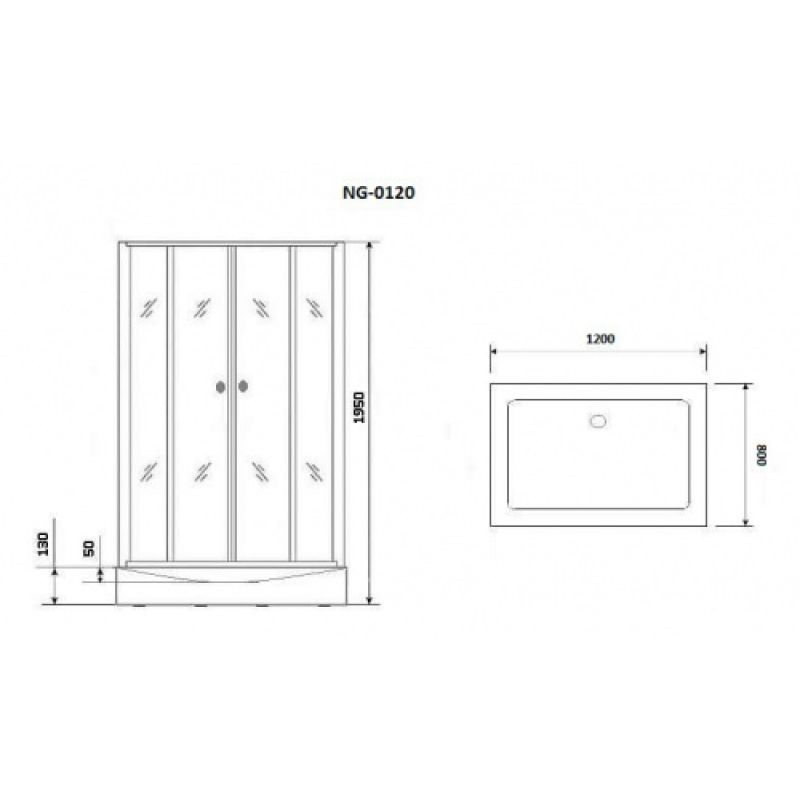 Душевой уголок Niagara NG-0120-14 (1200х800х1950) низкий поддон(14см), стекло прозрачное,  2 места