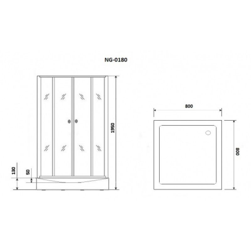 Душевой уголок Niagara NG-0180-14 (800х800х1950) низкий поддон(14см), стекло прозрачное,  2 места