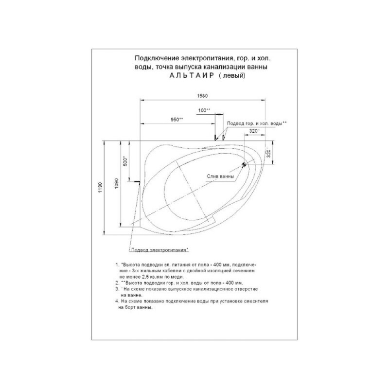 Акриловая ванна Aquatek Альтаир ALT160-0000005 160 x 120 см, с каркасом, левая