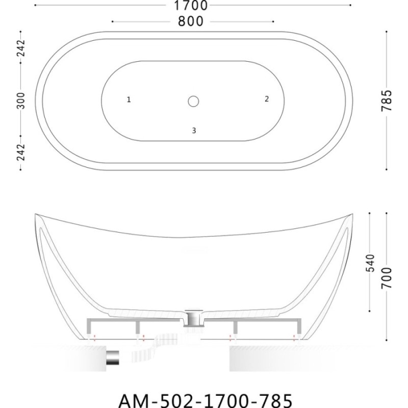 Ванна акриловая Art&Max Rimini AM-502-1700-785, 170 x 78.5 см, слив-перелив в комплекте, белый