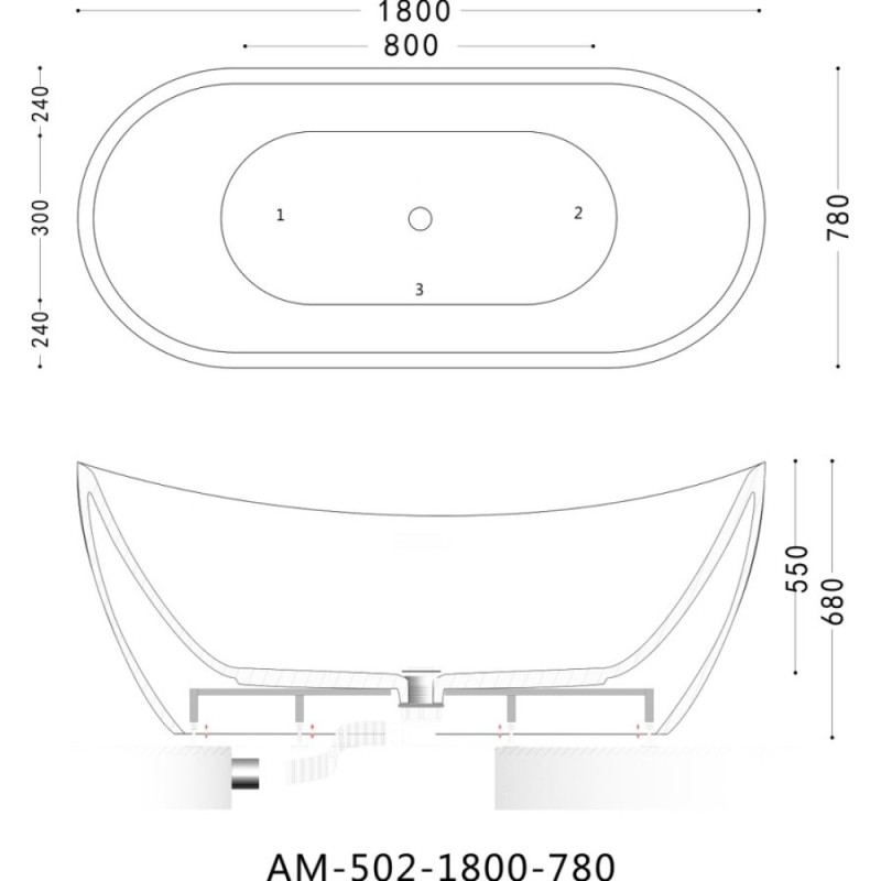 Ванна акриловая Art&Max Rimini AM-502-1800-780, 180 x 78 см, слив-перелив и донный клапан в комплекте, белый