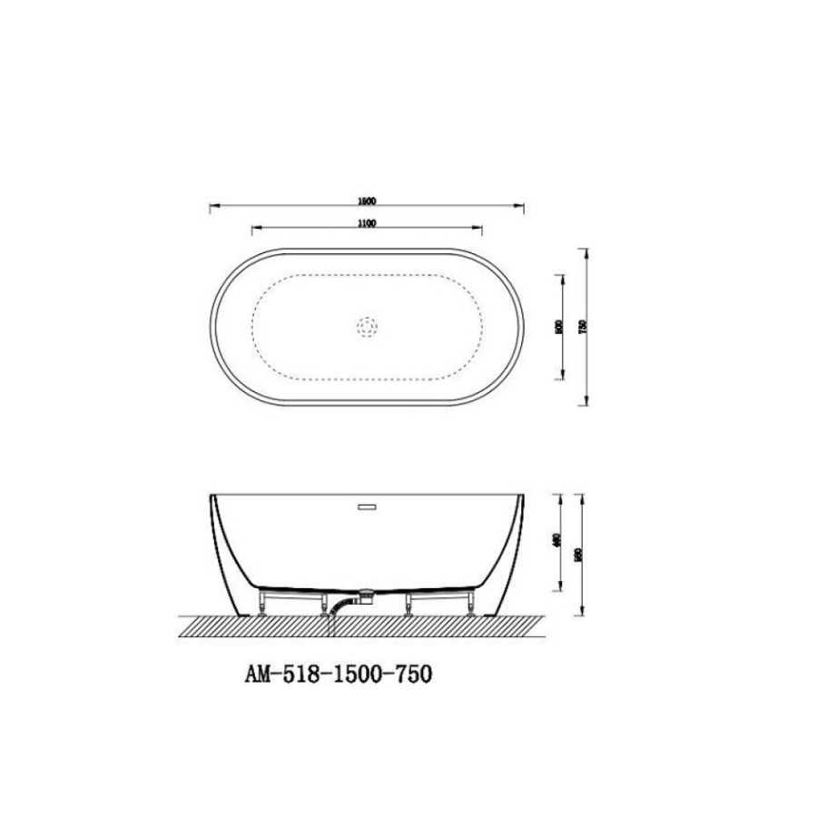 Ванна акриловая Art&Max AM-518-1500-780, 150 х 75, цвет белый