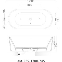 Ванна акриловая Art&Max Platino AM-525-1700-745, 170 x 74.5 см, слив-перелив и донный клапан в комплекте, белый