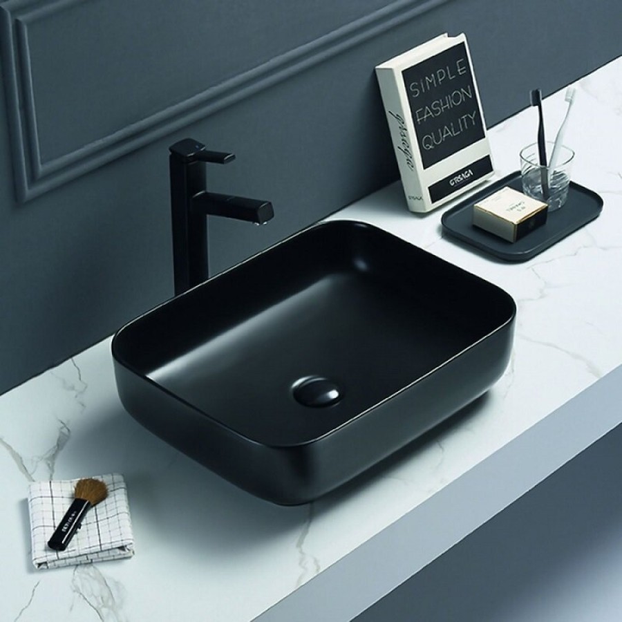 Раковина Art&Max, AM-78109-MB, 50 см, фаянс, цвет черный матовый