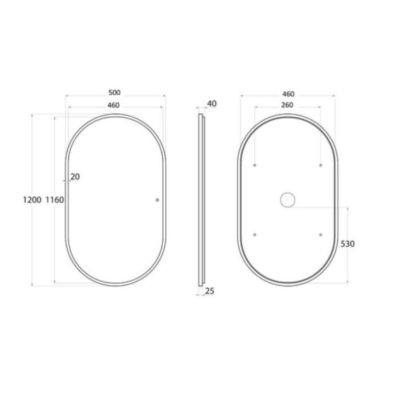 Зеркало Art&Max Bari AM-Bar-500-1200-DS-F, 50 см, LED подсветка, сенсорный выключатель, диммер, цвет графит матовый