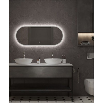 Зеркало Art&Max Bari AM-Bar-500-1200-DS-F-White, 50 см, LED подсветка, сенсорный выключатель, диммер, цвет белый матовый
