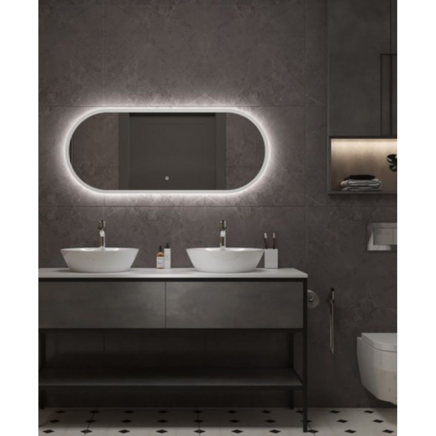 Зеркало Art&Max Bari AM-Bar-500-1200-DS-F-White, 50 см, LED подсветка, сенсорный выключатель, диммер, цвет белый матовый