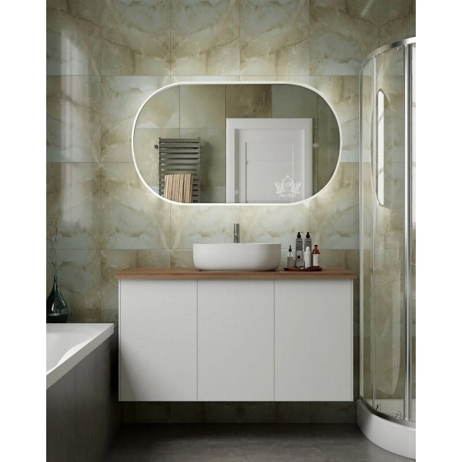 Зеркало Art&Max Bari AM-Bar-700-1200-DS-F-White, 70 см, LED подсветка, сенсорный выключатель, диммер, цвет белый матовый