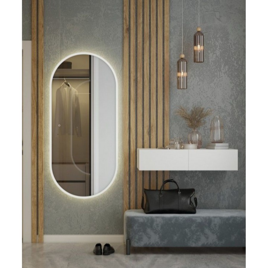 Зеркало Art&Max Bari AM-Bar-700-1500-DS-C-White, 70 см, LED подсветка, сенсорный выключатель, диммер, цвет белый матовый