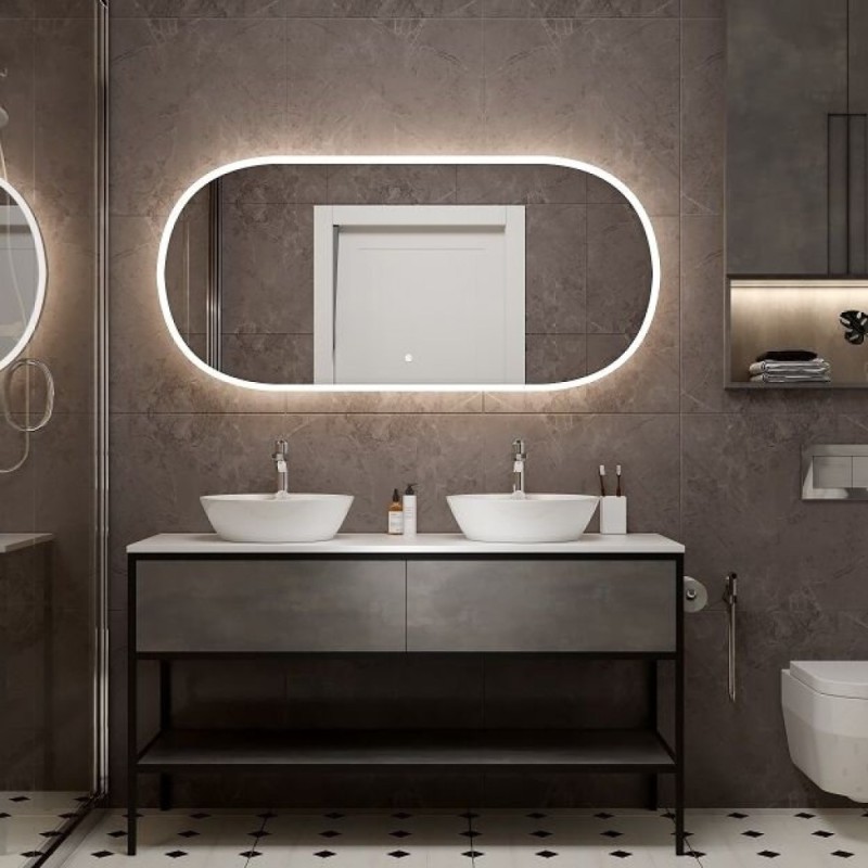 Зеркало Art&Max Bari AM-Bar-700-1500-DS-C-White, 70 см, LED подсветка, сенсорный выключатель, диммер, цвет белый матовый
