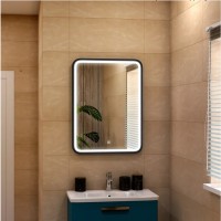 Зеркало Art&Max Genova, AM-Gen-600-800-DS-F-H, 60 см, LED подсветка, сенсорный выключатель, диммер, антизапотевание, цвет черный