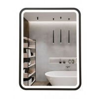 Зеркало Art&Max Genova, AM-Gen-600-800-DS-F-H, 60 см, LED подсветка, сенсорный выключатель, диммер, антизапотевание, цвет черный