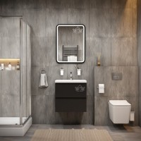 Зеркало Art&Max Genova, AM-Gen-600-800-DS-F-H, 60 см, LED подсветка, сенсорный выключатель, диммер, антизапотевание, цвет черный