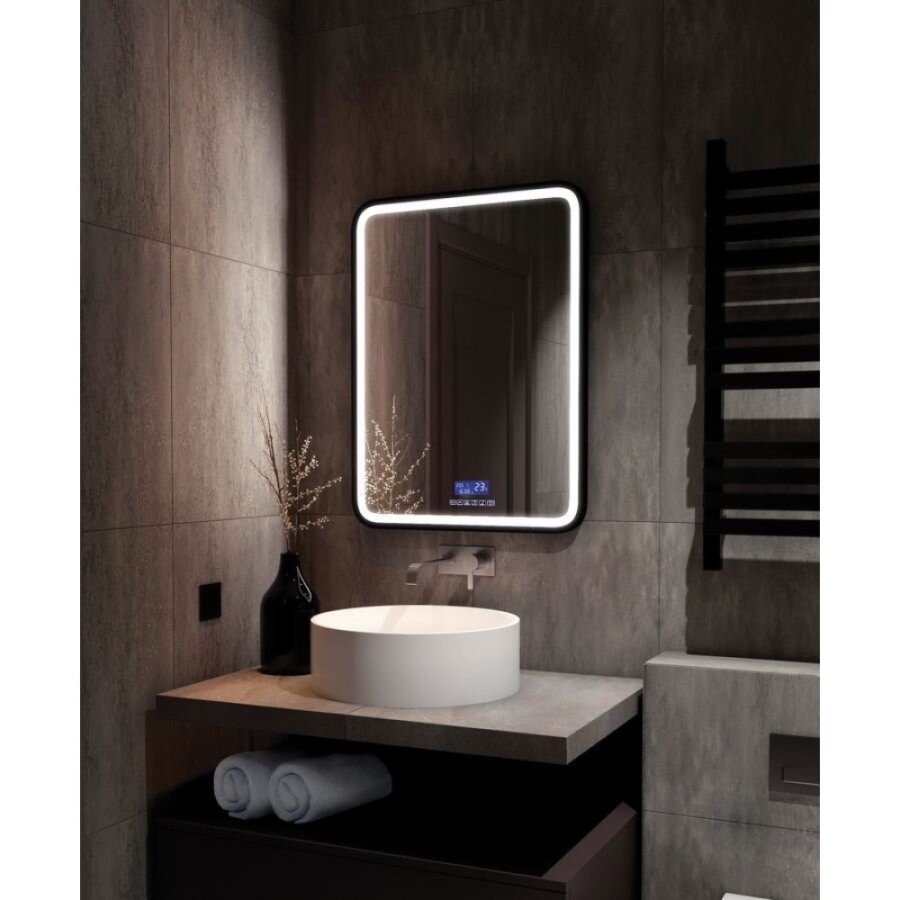 Зеркало Art&Max Genova AM-Gen-600-800-S-F-MFP 60 x 80 см с подсветкой, диммер, музыкальный блок, черный