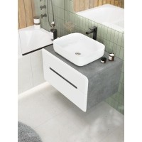 Тумба под раковину Art&Max AM-Genova-800-2C-SO-LN, 80 см подвесная, бетон лофт натуральный, белый глянцевый