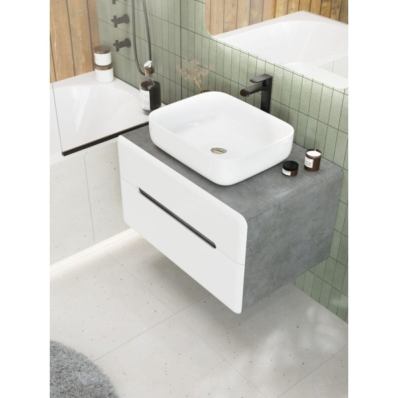 Тумба под раковину Art&Max AM-Genova-800-2C-SO-LN, 80 см подвесная, бетон лофт натуральный, белый глянцевый