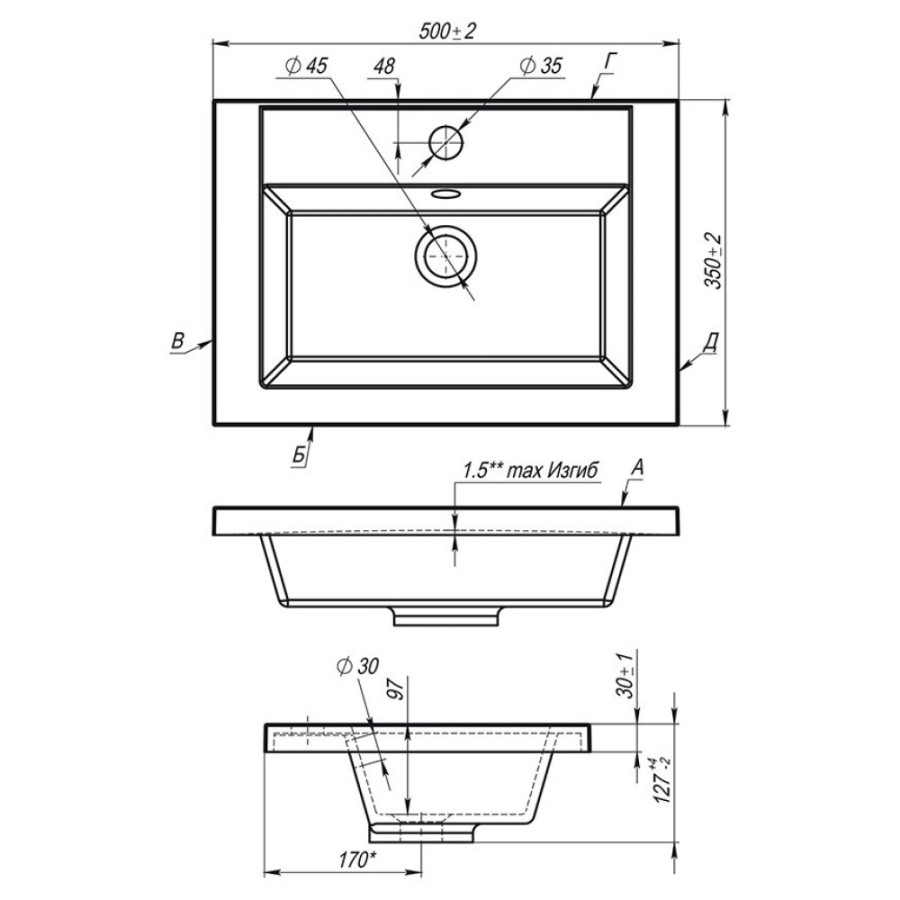 Раковина Art&Max Family AM-LAV-500-MR-A 50 см искусственный мрамор, белый