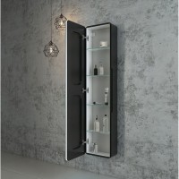 Шкаф-пенал Art&Max Lecce, AM-Lec-360-1560-1D-DS-F-Nero, 36 см, с зеркальной створкой, LED подсветка, цвет черный матовый
