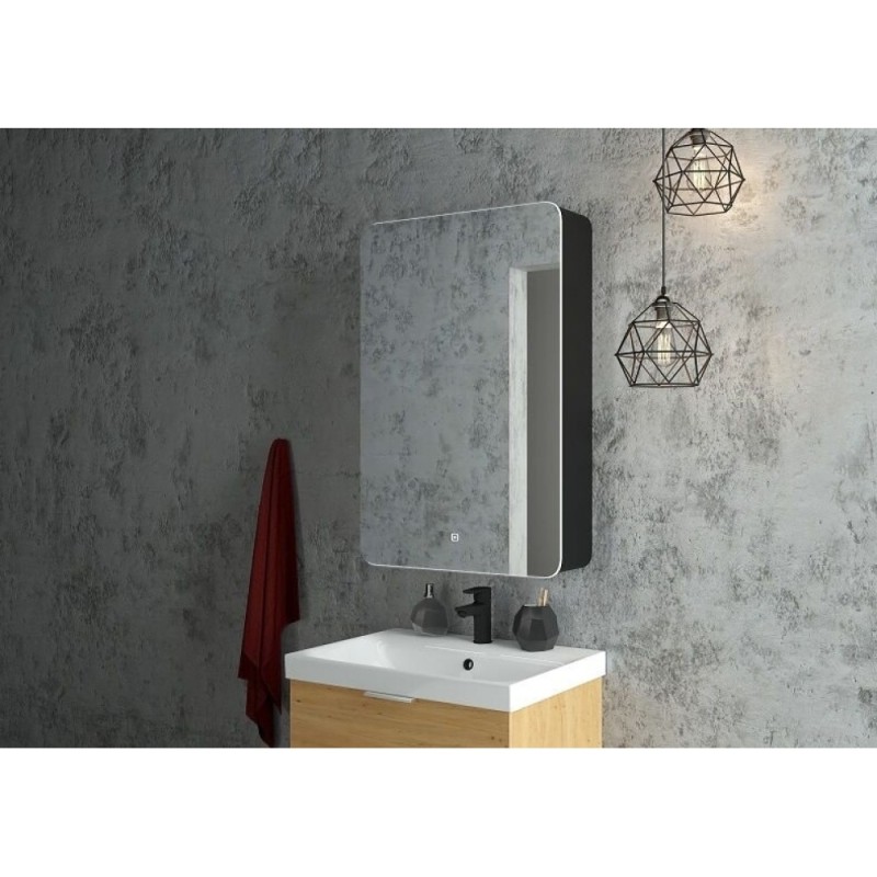 Шкаф Art&Max Lecce L, AM-Lec-560-850-1D-L-DS-F-Nero, 56 см, с зеркальной створкой, LED подсветка, цвет черный матовый