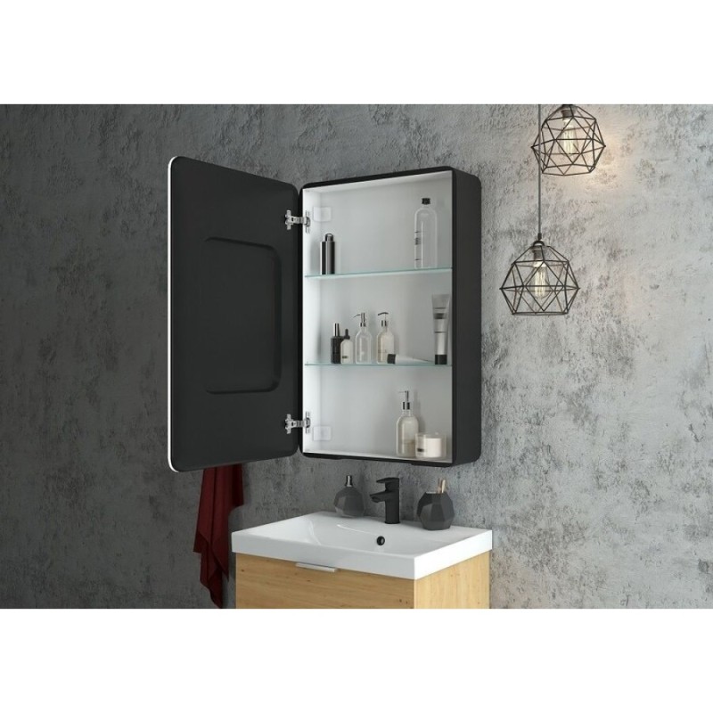 Шкаф Art&Max Lecce L, AM-Lec-560-850-1D-L-DS-F-Nero, 56 см, с зеркальной створкой, LED подсветка, цвет черный матовый