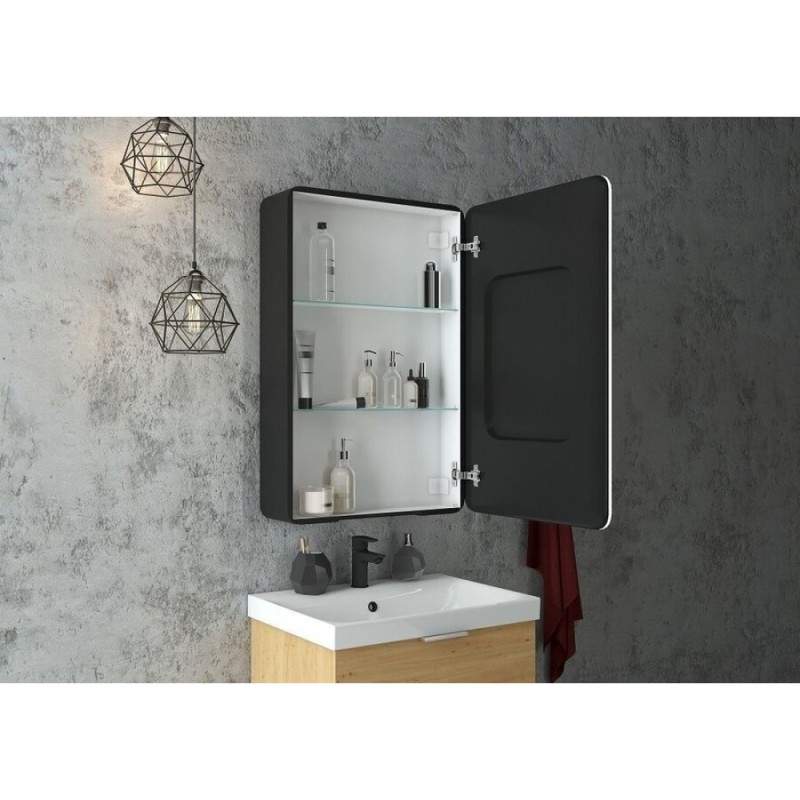 Шкаф Art&Max Lecce L, AM-Lec-560-850-1D-L-DS-F-Nero, 56 см, с зеркальной створкой, LED подсветка, цвет черный матовый