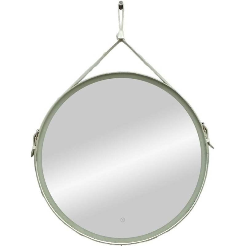 Зеркало Art&Max Milan 100 см с подсветкой, на ремне из белой кожи, AM-Mil-1000-DS-F