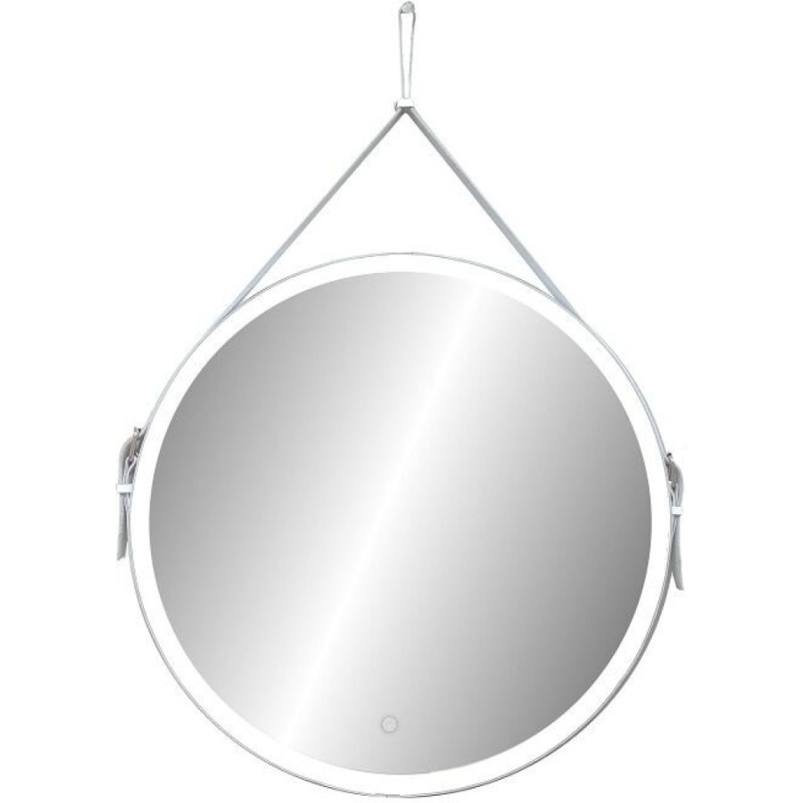 Зеркало Art&Max Milan 100 см с подсветкой, на ремне из белой кожи, AM-Mil-1000-DS-F
