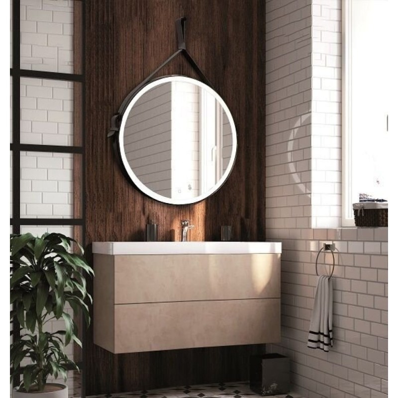 Зеркало Art&Max Milan 100 см с подсветкой, на ремне из черной кожи, AM-Mil-1000-DS-F-Nero
