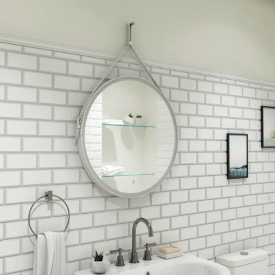 Зеркало Art&Max Milan AM-Mil-650-DS-F 65 см с подсветкой, на ремне из белой кожи