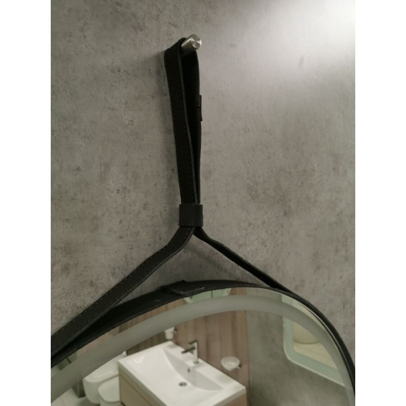Зеркало Art&Max Milan AM-Mil-650-DS-F-Nero 65 см с подсветкой, на ремне из черной кожи
