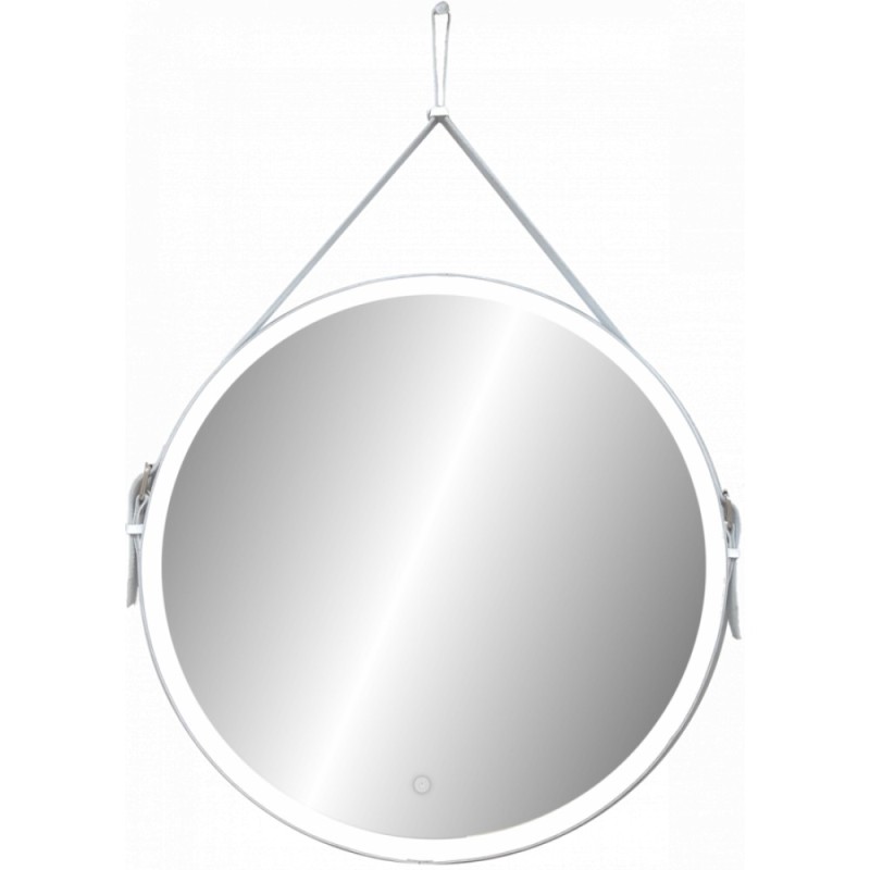 Зеркало Art&Max Milan AM-Mil-800-DS-F 80 x 80 см с подсветкой, на ремне из белой кожи