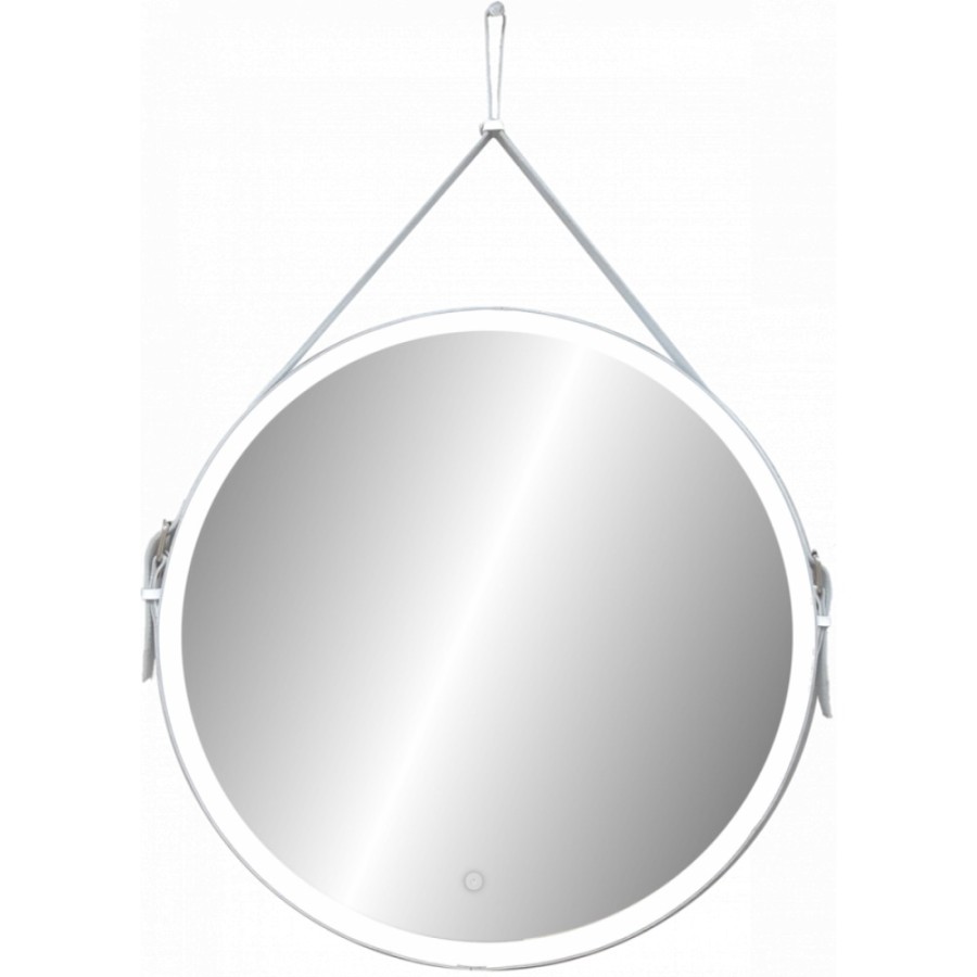 Зеркало Art&Max Milan AM-Mil-800-DS-F 80 x 80 см с подсветкой, на ремне из белой кожи