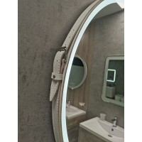 Зеркало Art&Max Milan AM-Mil-800-DS-F 80 x 80 см с подсветкой, на ремне из белой кожи