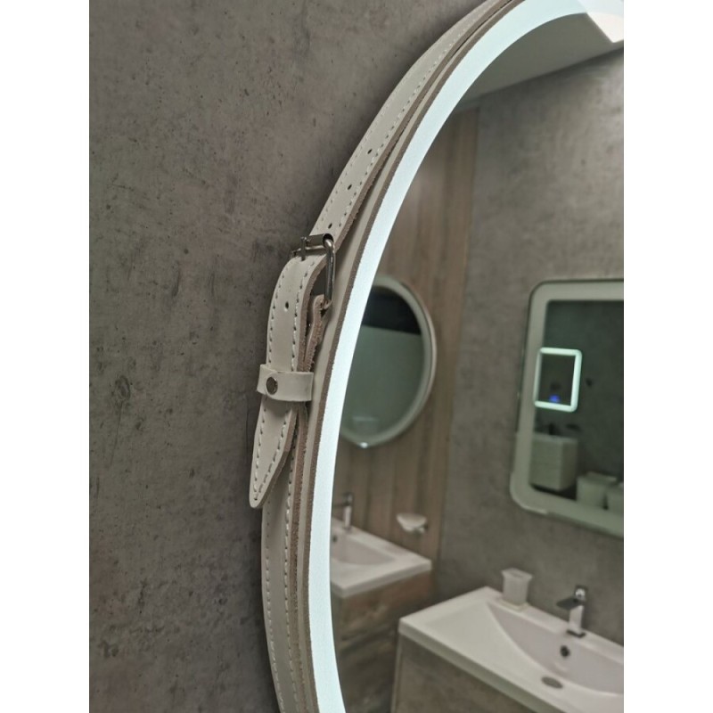 Зеркало Art&Max Milan AM-Mil-800-DS-F 80 x 80 см с подсветкой, на ремне из белой кожи