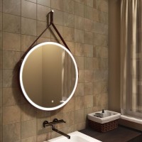 Зеркало Art&Max Milan AM-Mil-800-DS-F-Brown 80 x 80 см с подсветкой, на ремне из коричневой кожи