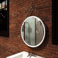 Зеркало Art&Max Milan AM-Mil-800-DS-F-Brown 80 x 80 см с подсветкой, на ремне из коричневой кожи