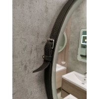 Зеркало Art&Max Milan AM-Mil-800-DS-F-Nero 80 x 80 см с подсветкой, на ремне из черной кожи