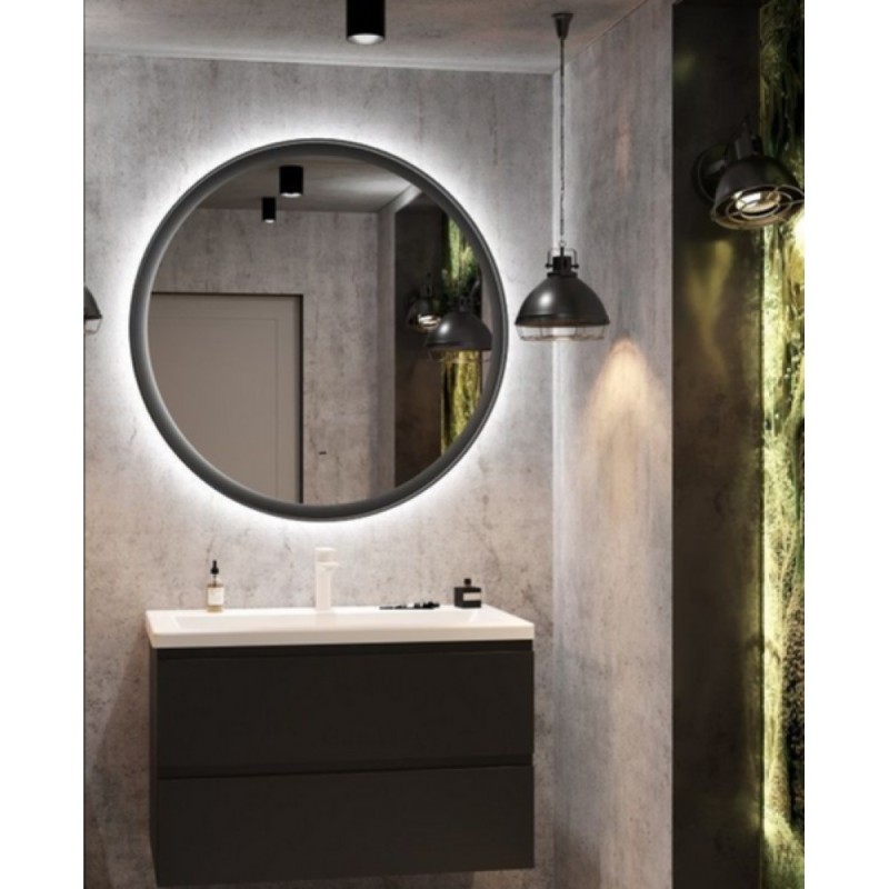 Зеркало Art&Max Napoli AM-Nap-1000-DS-F, 100 см, LED-подсветка, датчик движения, бесконтактный сенсор, цвет черный матовый
