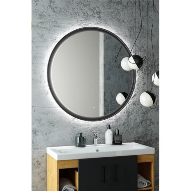 Зеркало Art&Max Napoli AM-Nap-1000-DS-F, 100 см, LED-подсветка, датчик движения, бесконтактный сенсор, цвет черный матовый