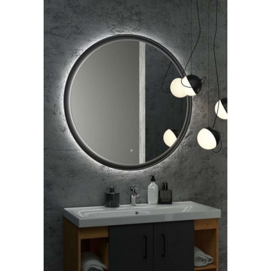 Зеркало Art&Max Napoli AM-Nap-1000-DS-F, 100 см, LED-подсветка, датчик движения, бесконтактный сенсор, цвет черный матовый